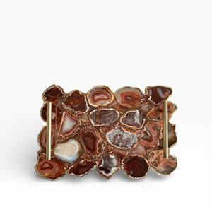 Bandeja Decorativa de Ágata Natural Rojo Marrón con Borde Irregular, Acabado de Cristal Pulido y Asas Doradas - Product Image 1