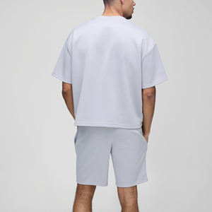 100% algodón 250 GSM ligero gota hombro camiseta y conjunto corto ropa de calle personalizado bordado logo Twin Set para hombres - Product Image 6