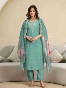 Trendmalls Ensemble de costumes ethniques Salwar en velours brodé pour femmes pour les occasions de fête Protection solaire anti-humidité (G372-Turquoise) - Product Image 3