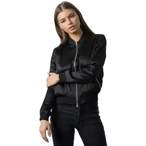 Pure Black Color Girls Plain Simple Street Style High Quality Customized Low Price Bomber Jackets