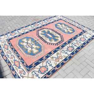 Tapis de 5,8 x 8,3 pieds, grand tapis turc vintage, tapis en laine bleue - Product Image 2