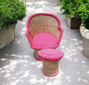 Ensemble de chaise de tabouret de bar moderne industriel écologique avec dossier meubles en bambou de canne pour une utilisation extérieure de cour - Product Image 3