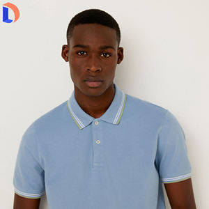 เสื้อยืดคอโปโลผ้าฝ้าย100% คอปกสีแบบพับลงลำลองของผู้ชาย - Product Image 6