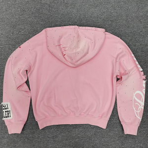 Sudadera con Capucha Personalizada Estilo Streetwear con Pintura en Aerosol, Diseño Desgastado con Pedrería, Cierre de Cremallera, Corte Holgado y Cuadrado, Estilo Serigrafiado para Hombre - Product Image 2