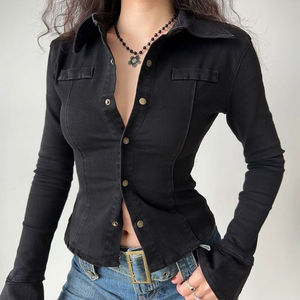 Fabuleuse veste en jean à boutons pour femmes hiver brut respirant écologique personnalisable à manches longues avec bord à volants Logo personnalisé - Product Image 2