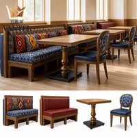 Ensemble de mobilier de restaurant d'hôtel de style bohème personnalisé, table à manger rembourrée, chaises en bois pour projet hôtelier