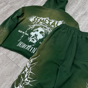 ชุดวอร์มสองชิ้นมีฮู้ดและกางเกงขาบานแบบวินเทจชุดวอร์มแบบมีซิปสำหรับผู้ชาย - Product Image 5