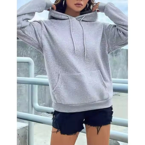 Sweat-shirt à capuche gris délavé pour femme, coupe oversize, en molleton de coton, à manches longues, style streetwear décontracté, chaud pour l'hiver - Product Image 2