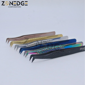 Pince à cils en acier japonais personnalisée à pointe en fibre de meilleure qualité pince à épiler Volume de la botte pince à épiler pour extension de cils par Zonedge - Product Image 1