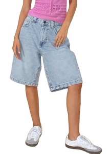 กางเกงยีนส์ขาสั้นเดนิม 3XL แบบสั่งทำพิเศษ ขอบดิบ เอวสูงสำหรับผู้หญิง ซัมเมอร์ ล้างสีแล้ว ไซส์พลัส - Product Image 2