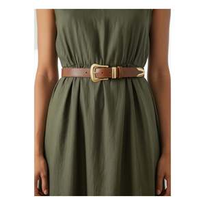 Bridge Buckle End Set Women's Trouser <b>Belt</b>, Jacket <b>Belt</b>, <b>Dress</b> <b>Belt</b>, Shirt <b>Belt</b> - Tan-<b>Gold</b> - Product Image 1
