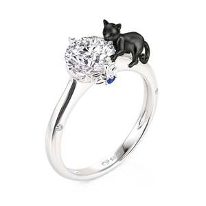 Jeulia Hug Me Sleek Black <b>Cat</b> <b>Ring</b>-Sterling Silver with Gold Plated Vintage Inlay - Product Image 2