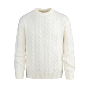 Pull ample tressé de couleur unie pour hommes au début du printemps nouveau pull tricoté décontracté à base de col rond - Product Image 5