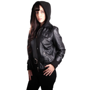 Blouson Bomber en Cuir à Capuche pour Femme, Veste d'Automne avec Appliques Frangées et Perles, Réversible en Cuir de Vachette et Peau de Mouton Satinée - Product Image 1