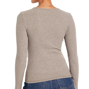 Camisetas recortadas de manga larga con cuello redondo para mujeres jóvenes, ropa de punto de diseño personalizado OEM de buena calidad para mujeres de Bangladesh - Product Image 6