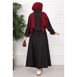 Conjunto de Chaqueta Bomber Negra y Falda de Crepé con Botones, Estilo Formal-Casual para Verano, Top Corto de Gasa Tejida hasta el Tobillo - Product Image 5