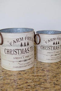 Lata de cubo galvanizada con forma redonda Color rojo vibrante Acabado Perfecto PARA LOS REGALOS FESTIVOS más vendidos Juego de mango de cuerda de 2 - Product Image 3