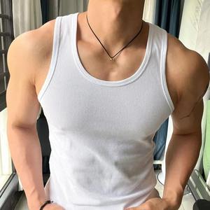 Plus Size Summer Men <b>Vest</b> Sports Slim Elastic Solid Color Sleeveless Tank Top Sweat Absorption Fitness Gym Streetwear Tee - Product Image 5