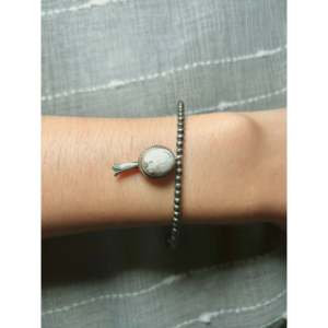 George Rios White Buffalo & Sterling Silver <b>Beaded</b> <b>Bracelet</b> with Pearl and Diamond Classic Religious Wedding Party Gift - Product Image 4