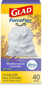 ถุงขยะ Glad Trash Bags, ForceFlex Tall Drawstring Garbage Bags, ขนาด 13 แกลลอน สีขาว สำหรับถังขยะในครัวทรงสูง, Mediterranean - Product Image 6