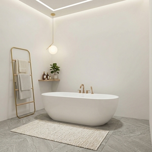 Baignoire ovale autoportante au design moderne et élégant FW-7702-68 - Baignoire en acrylique durable pour salle de bain - Product Image 4