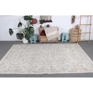 Turkish Large Rug 5.3x8.9 ft, White <b>Brown</b> Abstract Rug <b>Wool</b> - Product Image 3