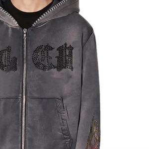 Sweat à capuche balaclava zippé intégral en molleton bouclette double couche, délavé à l'acide, avec logo brodé - Product Image 6