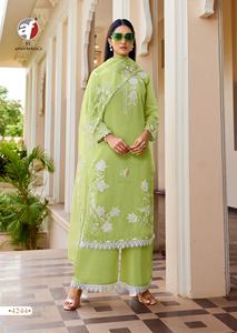 ชุดผ้ามัสลินแท้สำหรับงานปาร์ตี้ดีไซน์เนอร์ผ้ามัสลินแท้พร้อมลูกไม้ Kurti Palazzo และ Dupatta - Product Image 3