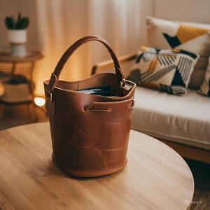 <b>Women's</b> High Quality Bohemian Style Bucket Leather Handbag New Generation Ladies' <b>Messenger</b> <b>Bag</b> - Product Image 2