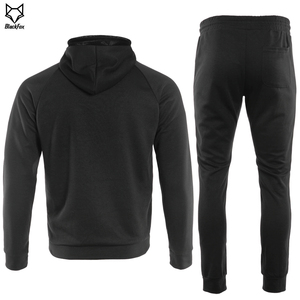 Men's Black Hooded Tracksuit Full <b>Zip</b> Sweatshirt and Joggers Pants Casual Solid Color Polyester Autumn Wear - Product Image 2