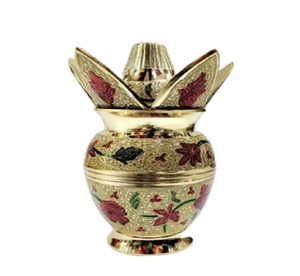 Lujoso Kalash de latón chapado en oro y plata-Olla Pooja India hecha a mano para festivales y decoración - Product Image 2