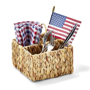 Water Hyacinth Utensil Caddy Wicker Woven Caddy Cutlery Storage Organizer Basket Tote Bin Basket for <b>Kitchen</b> <b>Table</b> Pantry - Product Image 4