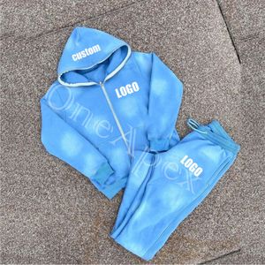 Ensembles de sweats à capuche et de pantalons de survêtement délavés au soleil pour hommes survêtements personnalisés en coton à fermeture éclair complète - Product Image 3