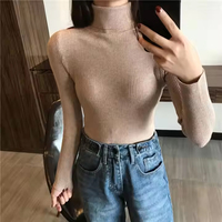 Pull en maille côtelée 100 % coton pour femme, décontracté, automne-hiver, manches longues, coupe ajustée, respirant, séchage rapide, doux, chaud, couleur unie