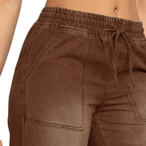 Jean en denim marron pour femme, taille mi-haute, coupe droite décontractée, respirant, 100% coton, couleur unie, lavage vintage, automne - Product Image 5