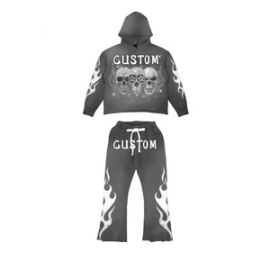 New Custom Graphic Zipper Hoodie and Drawstring Joggers Acid Wash Stone Wash Men's Winter Two Piece Sweatsuits - Product Image 6