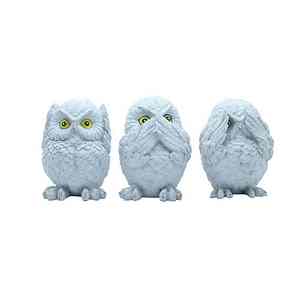 Escultura minimalista con aspecto de piedra, adorno decorativo para estantería moderna, escritorio y decoración del hogar. Juego de tres figuritas de búhos sabios hechas a mano. - Product Image 5