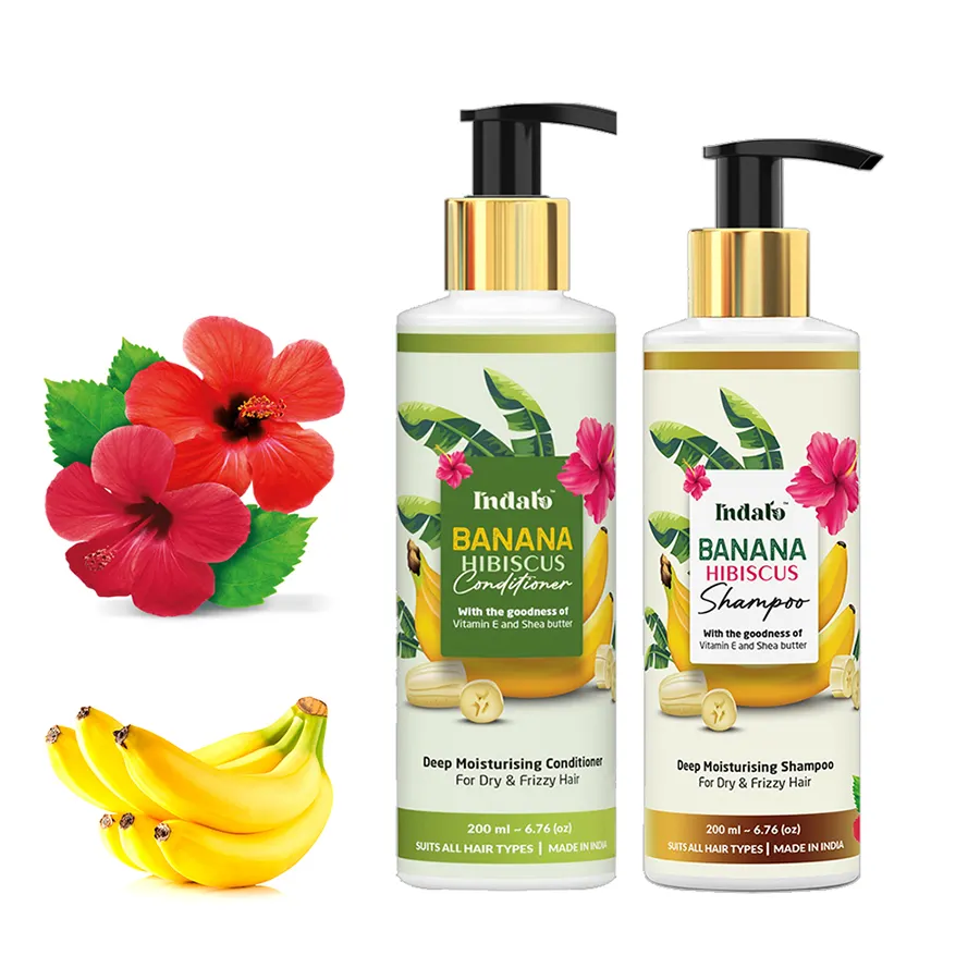 Private labeling Banana Hibiscus Deep Moisturizing curly Hair Anti frizz shampoo and conditioner