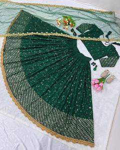 Georgette-ropa de boda de diseño indio, ropa de boda de color verde oscuro, Lehenga Choli con Secuencia bordada, venta al por mayor - Product Image 6