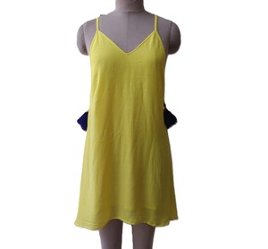 Blue Cotton Crepe Halter Neck Short Dress for Ladies Fringed Back <b>Bead</b> Embroidery Cut-Back Design Breathable Long Summer Dress - Product Image 3