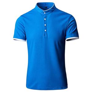 Polo de manga corta Polo de marca de moda Camisa de polo de verano para hombre Cuello mandarín Slim Fit Botón de color sólido - Product Image 3