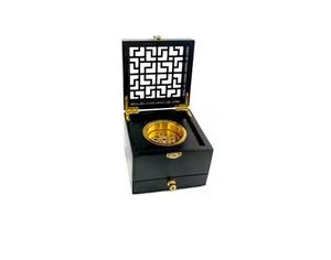 Premium Modern Luxury Brass Metal <b>Incense</b> <b>Burner</b> & <b>Holder</b> Handmade Wooden Box in Black Color - Product Image 1