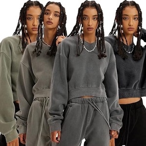 Acid Wash Winter Athletic Sweat à capuche pour femme Heritage Fleece Col en V Manches longues Y2K Crop 100% Coton - Product Image 6