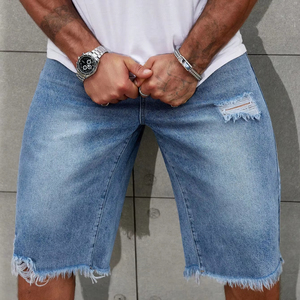 Short de fitness en jean 100% coton bleu déchiré jean jeunesse tendance décontracté style chino pour hommes - Product Image 2