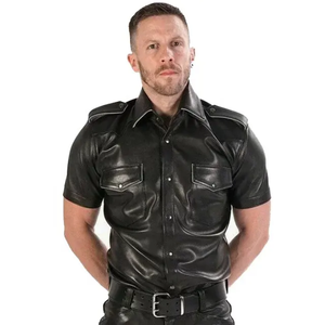 Produit très demandé dernière arrivée hommes chemise en cuir nouveau élégant manches longues couleur unie hommes chemise en cuir - Product Image 4