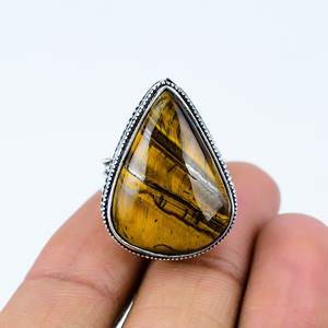 Boho Chic Natural <b>Tiger</b> <b>Eye</b> Gemstone <b>Ring</b> Fashionable Pear Shape with Bezel Setting Trendy Stylish Perfect Gift for Christians - Product Image 3