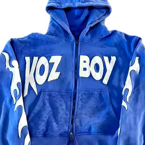 Best Quality Heavy Weight 450GSM Acid Washed Print Fleece Vintage Winter <b>Thermal</b> Streetwear Hoodie <b>Men</b> Custom <b>Top</b> Zip XS Hooded - Product Image 5