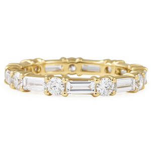 Bague éternité en diamant de laboratoire avec diamants ronds et baguettes orientées est-ouest, pour mariage ou fiançailles, bagues en diamant artisanales - Product Image 1