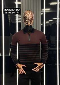 Suéter Casual de Invierno para Hombre, Transpirable, Antiarrugas, con Logotipo Frontal Estampado, Jacquard, Manga Larga, Cálido, 100% Algodón, a Rayas - Product Image 3