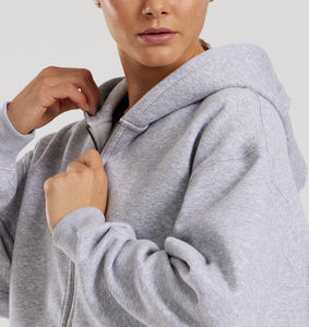 Sweat à capuche vierge surdimensionné de couleur unie avec fermeture éclair en molleton 100% coton sur mesure Vêtements d'hiver lourds Sweats à capuche pour femmes - Product Image 3